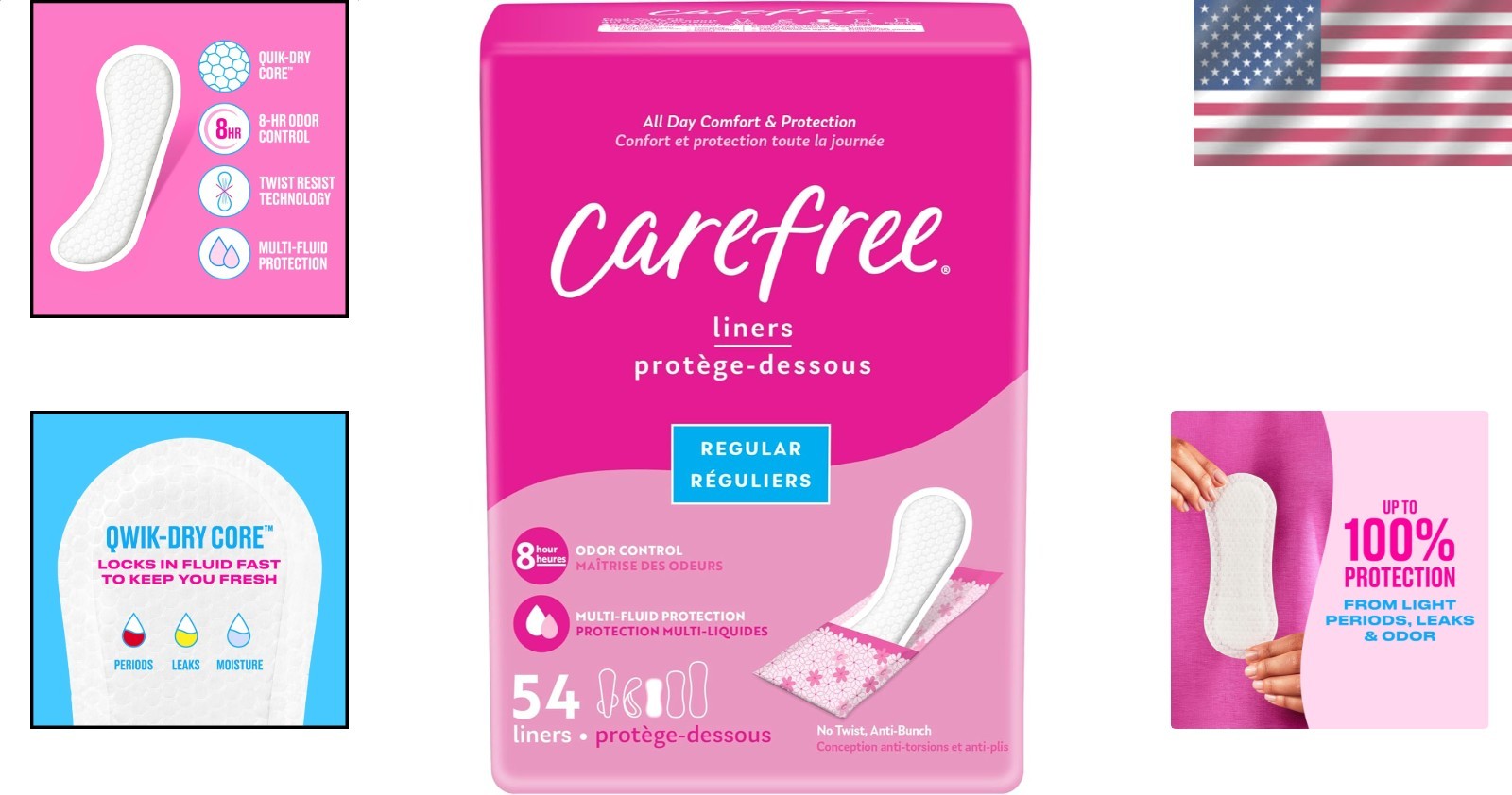 Women’s Panty Liners 54 Count Regular Unscented Wrapped for Everyday Protection