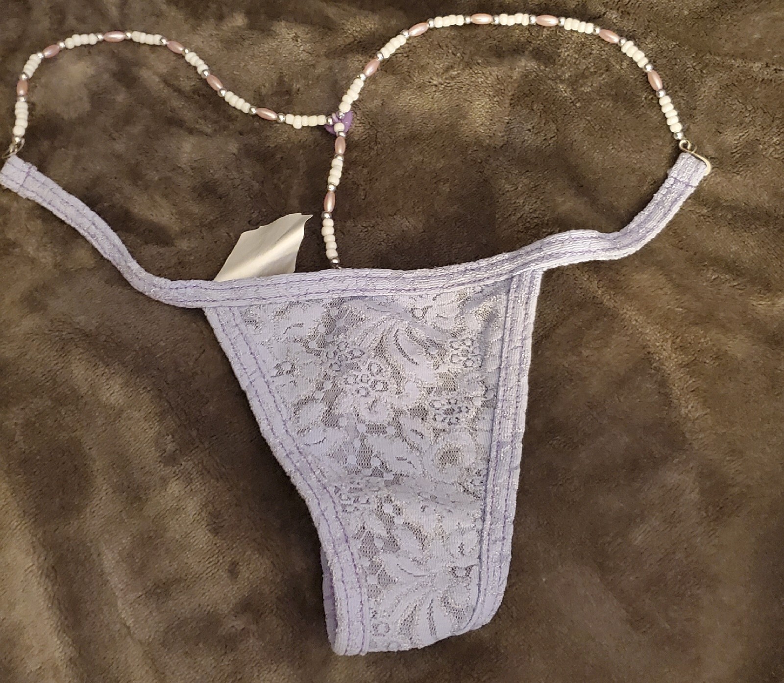 Zamba Fashion Purple Lace Beaded Thong Panty NWT Woman’s Size S/M