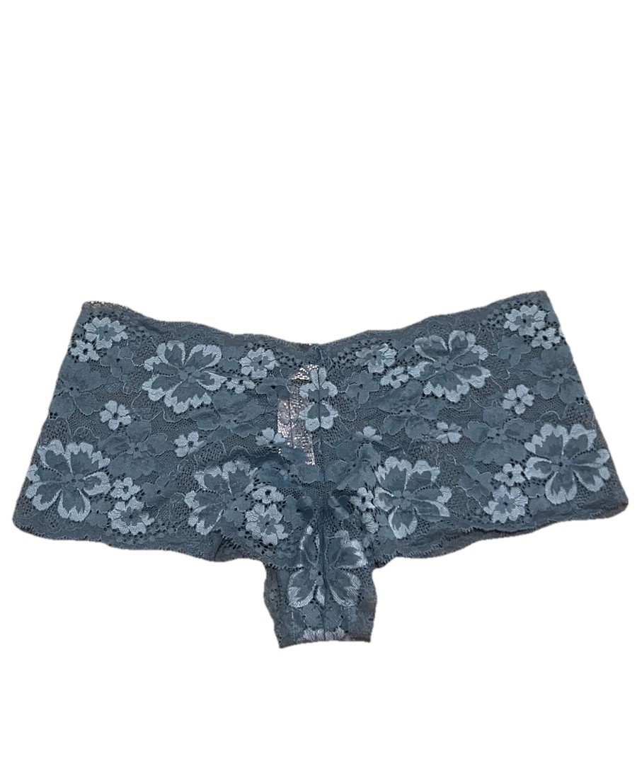 Victoria’s Secret Boyshort Panties Gray Floral Lace Bow Women’s Regular Size S