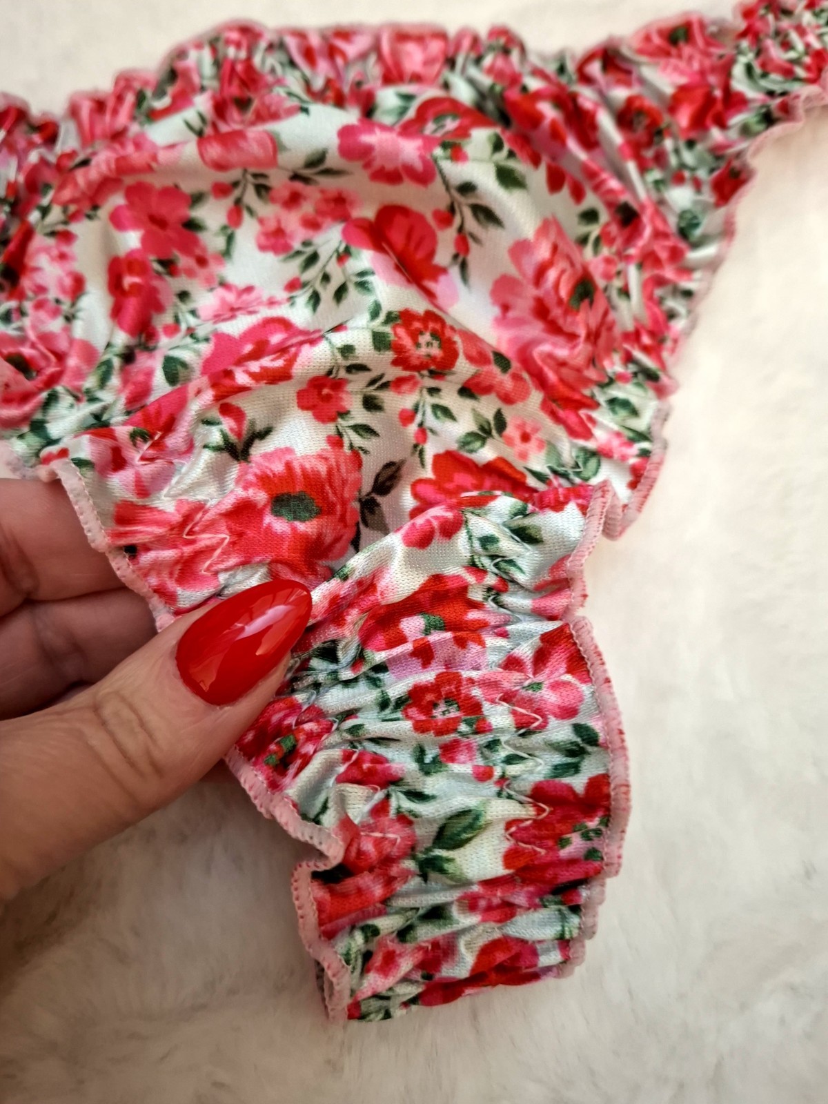 Sexy Gloss Shine Vintage Floral Frilly Trim Thong Panties Sissy Knickers M 10-12
