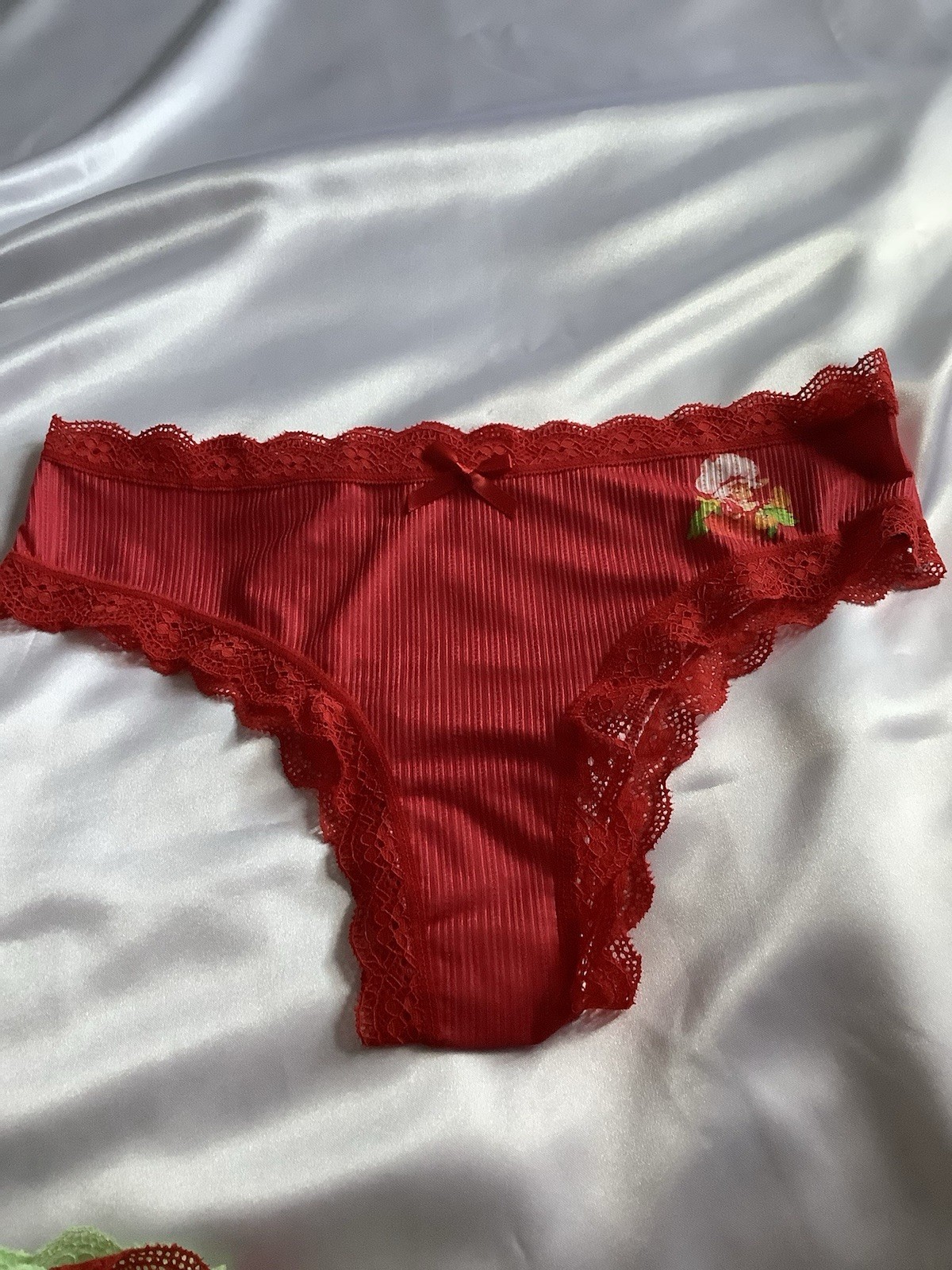 Women’s Teen Strawberry Shortcake Thong Kawaii Panties Cartoon Red 3pk. Large