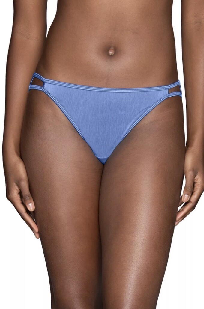 NWT Vanity Fair Illumination String Bikini Panty Silk Soft Blue Sz 5/S 18108
