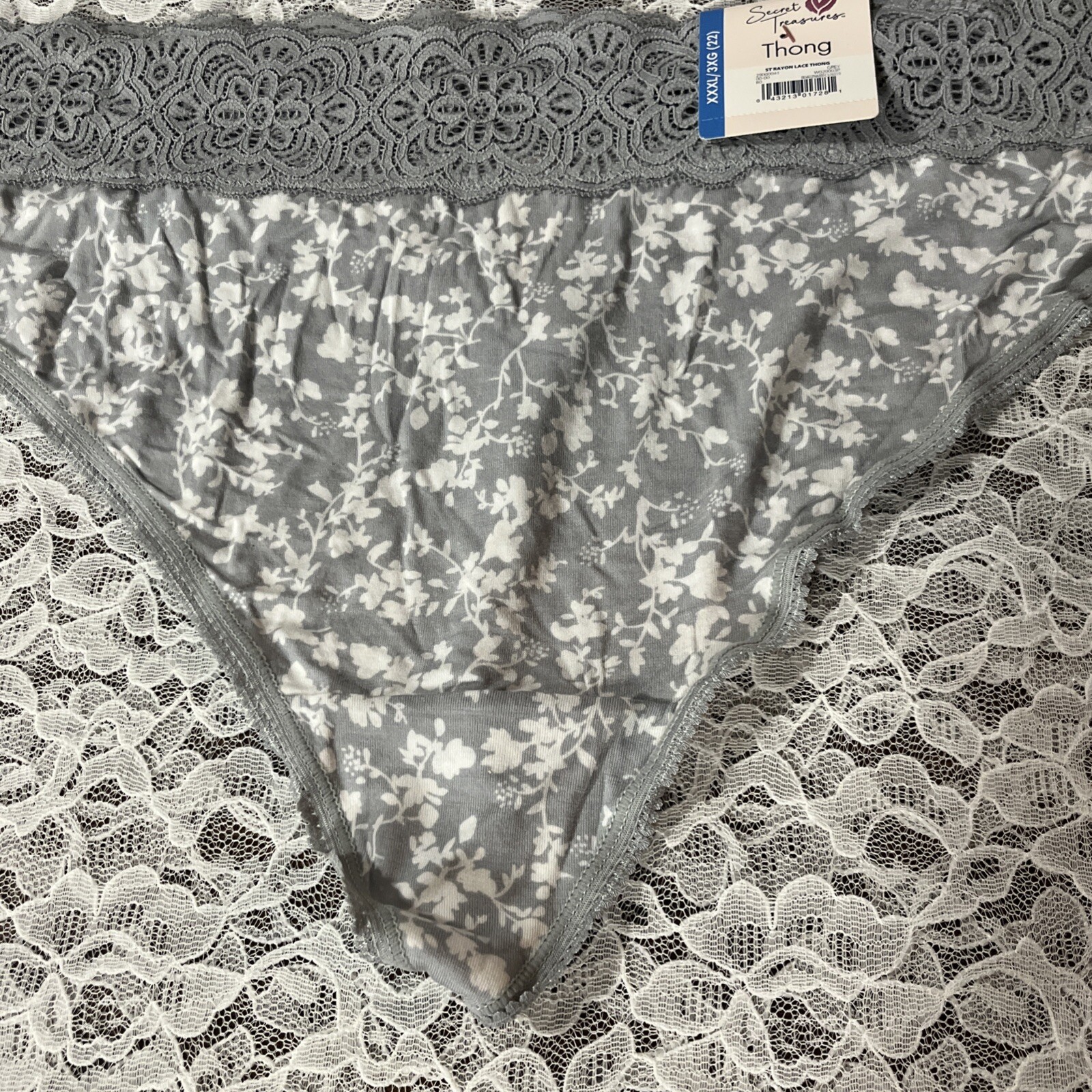 Secret Treasures Gray Thong Panties Rayon And Lace Size 3XL