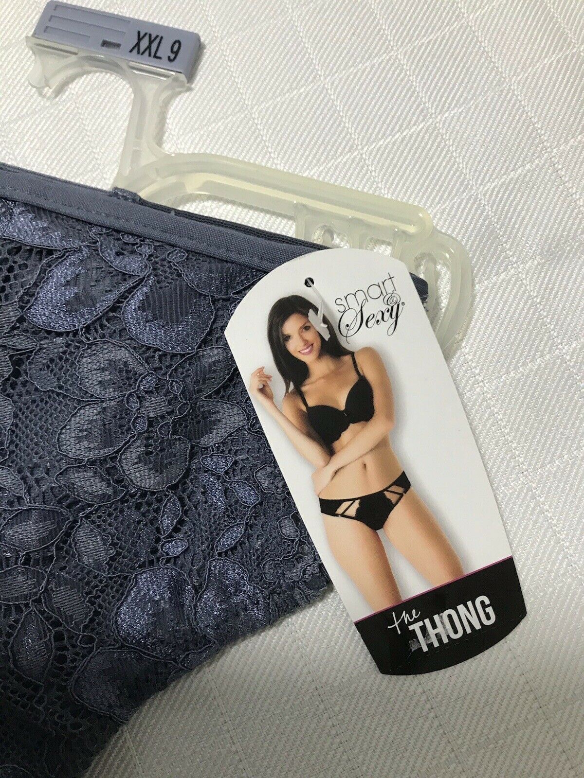 WOMENs Thong Panties (Size XXL/9) Steel Blue Lace Panel Smart Sexy 1) panty