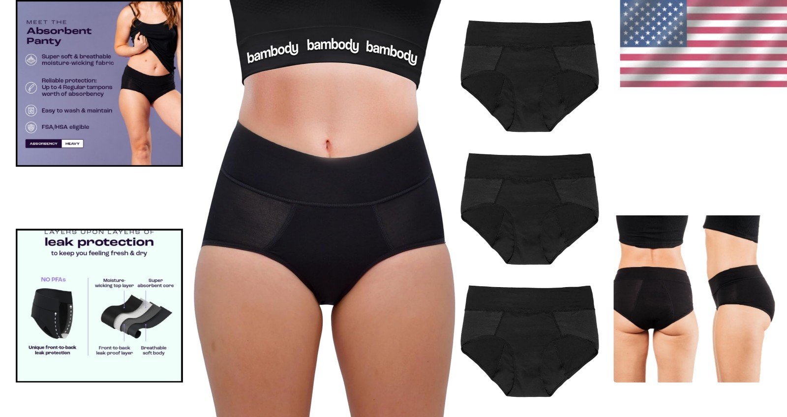 Absorbent Period Panties Leakproof Period Underwear for Women Teens 3 Pack