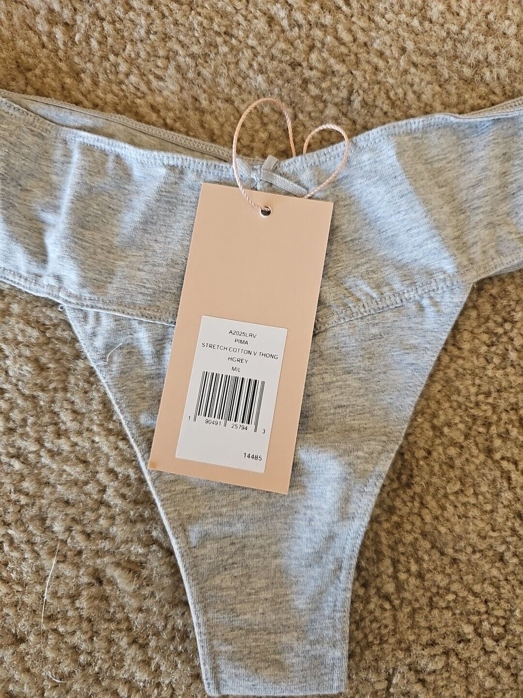Eberjey Pima Stretch Cotton V Thong- Heather Grey Women’s Underwear M/L NEW