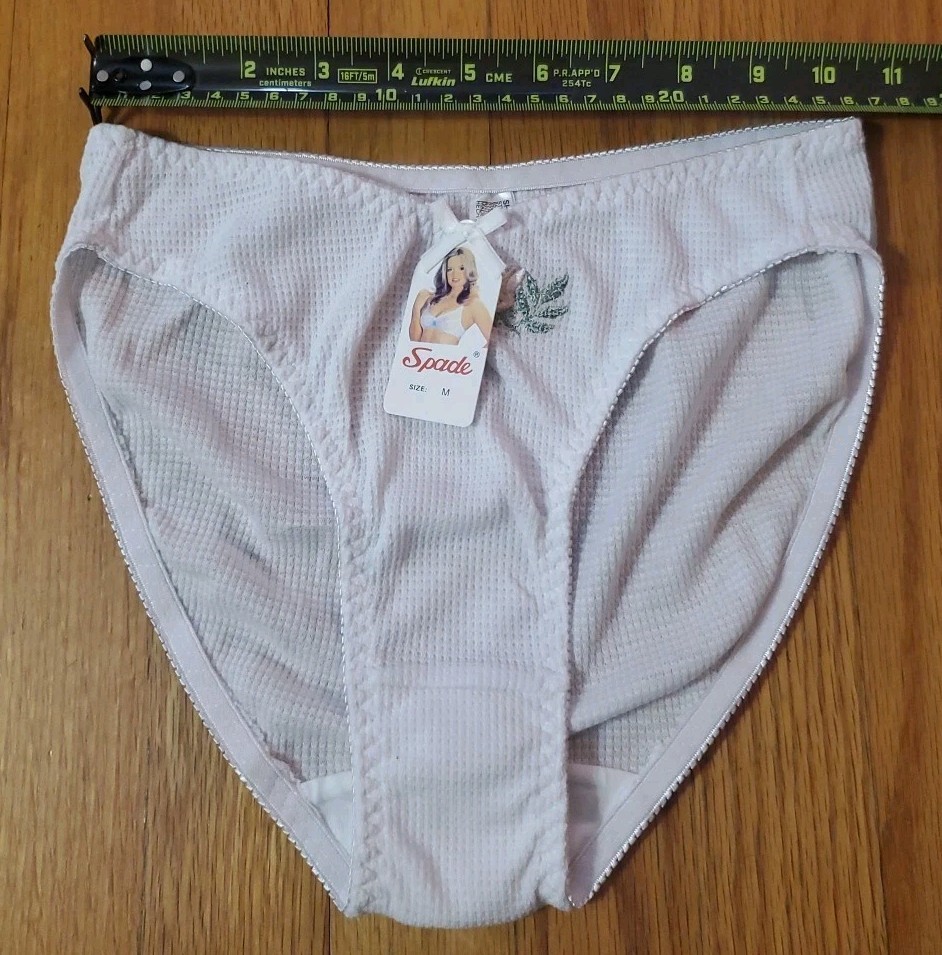 Vintage Hi Cut Bikini Panties Spade Size Medium White w Pink Rose Embroidery