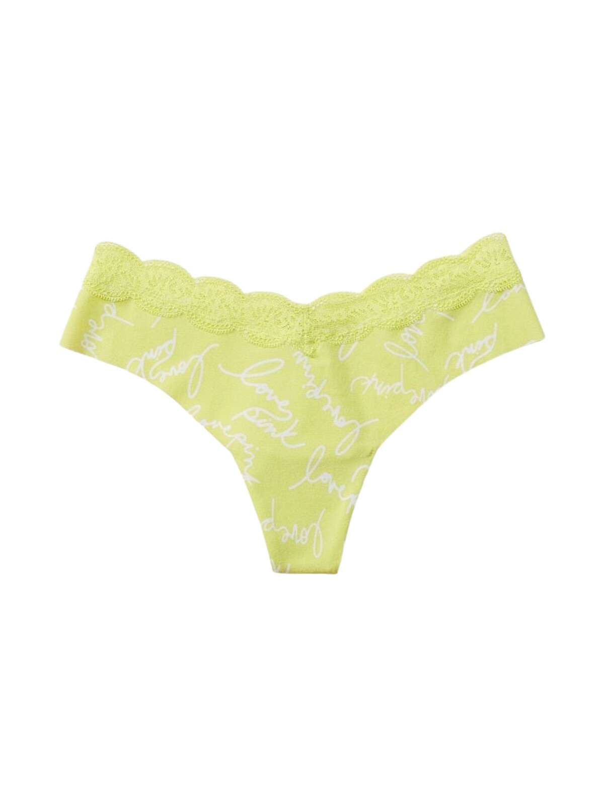 Victoria’s Secret Pink No Show Thong Panty/Underwear Green Spring Script NWT