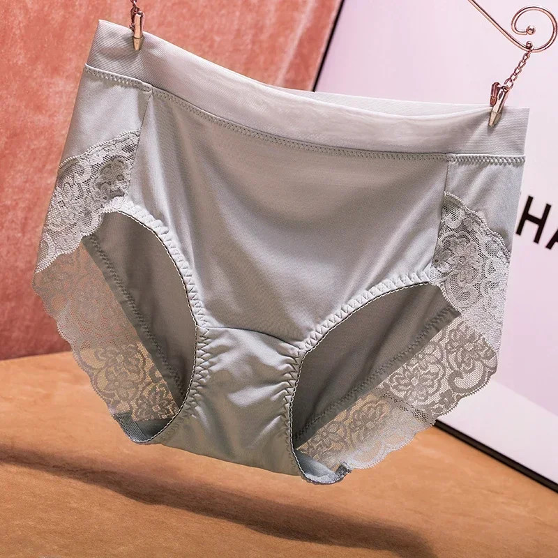 High Waist Panties Briefs Lace Solid Color Plus Size Support Comfortable Fit