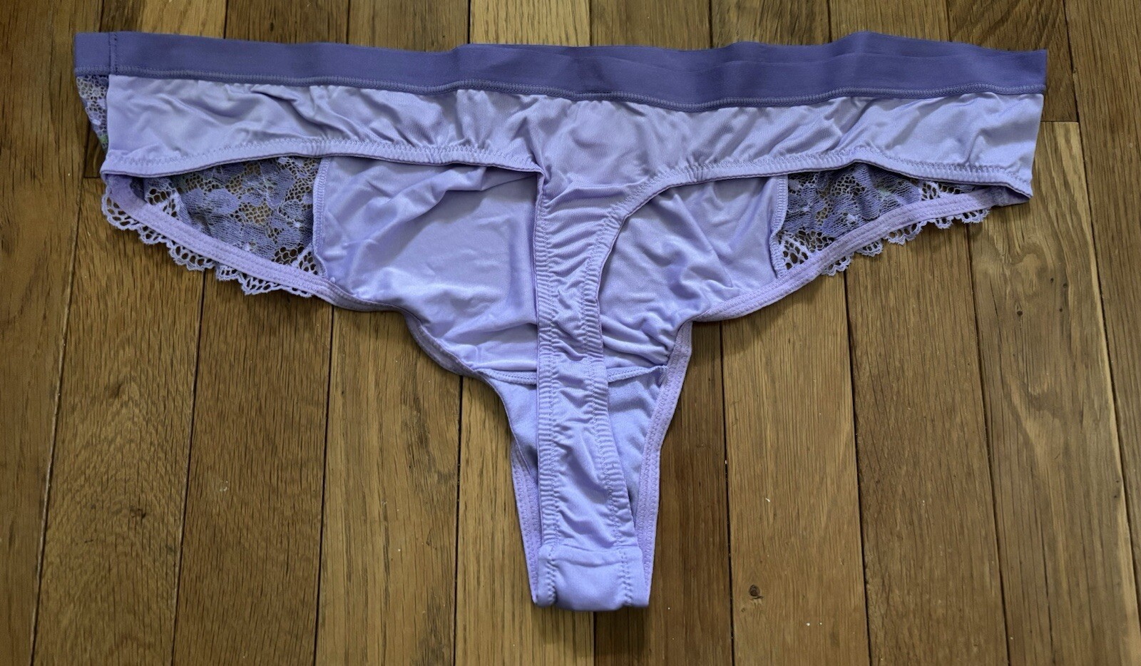 Plus Size 22/24 Lane Bryant Cacique Stretch Lace Thong Panty Lilac Embroidered