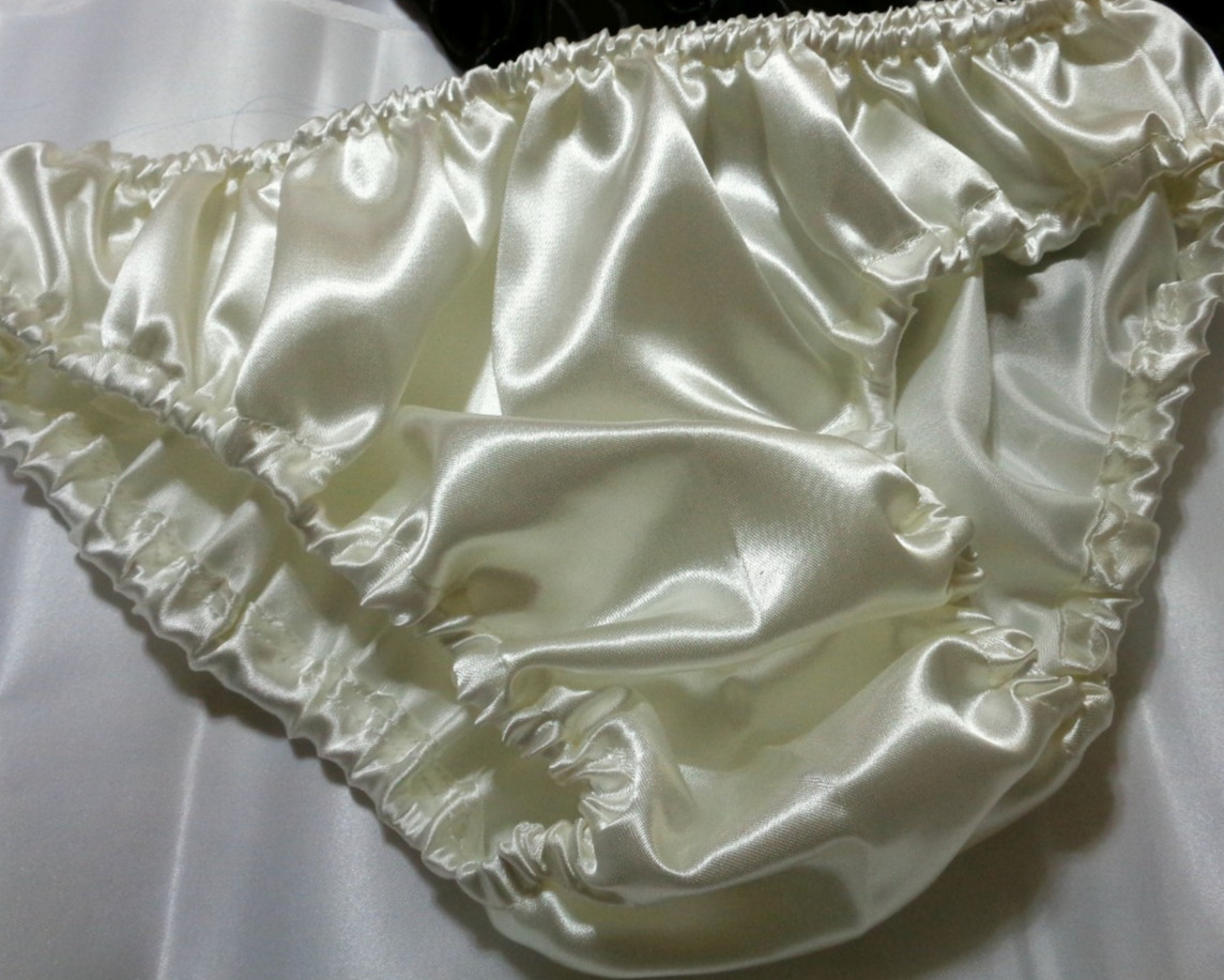 adult sissy white frilly men satin ** bikini panties bloomer dressup 33-47