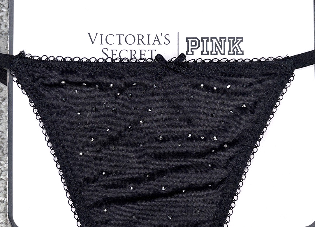 Victoria’s Secret Dream Angels NWT Medium Black Crystal Shimmer Thong Panty Sexy