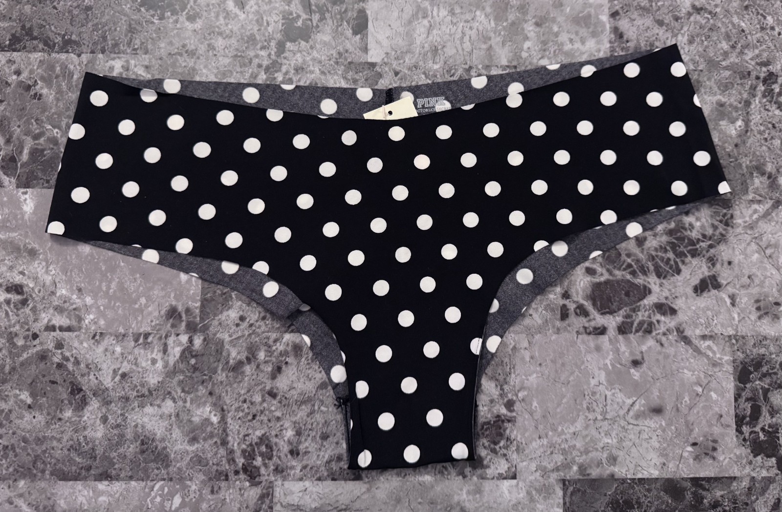 VICTORIA’S SECRET PINK M BLACK WHITE POLKA DOT RARE NO SHOW CHEEKSTER PANTIES