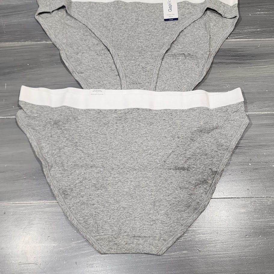 GAP Body Bikini Underwear Panties Cotton Rib 2 Pair Grey White Large
