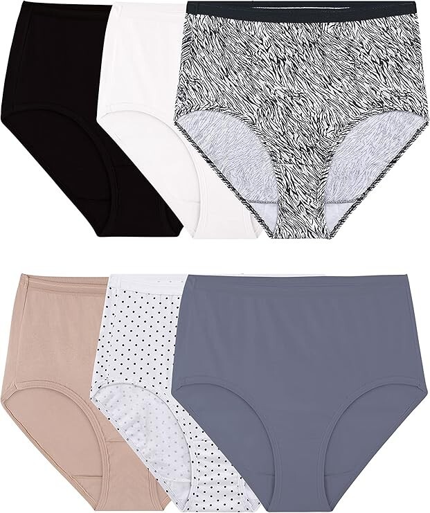 Fruit of the Loom Women’s 6 Pack Cotton Briefs NEW Sizes 6, 8, 9, 10 Colors Vary