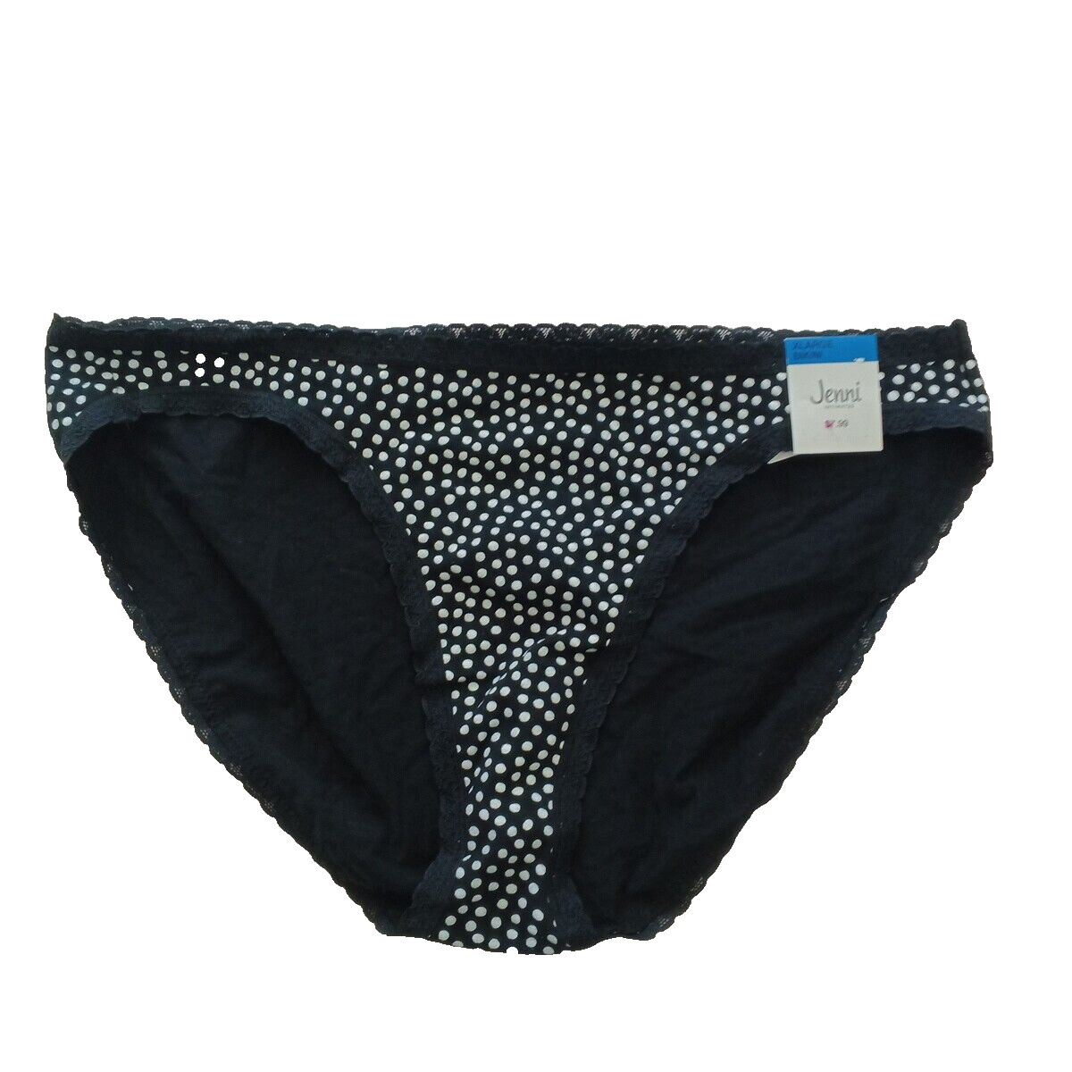 NWT JENNI Bikini Panty Size XL Black w/ White Polka Dots Cotton Spandex Blend