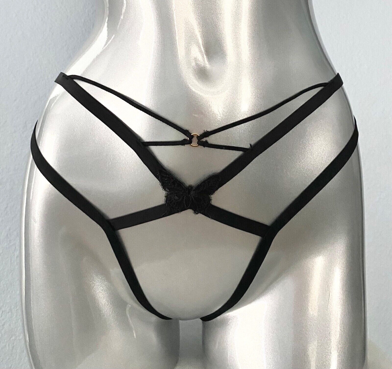Victoria’s Secret V String Panty Very Sexy Black Open Strappy Butterfly S M L XL