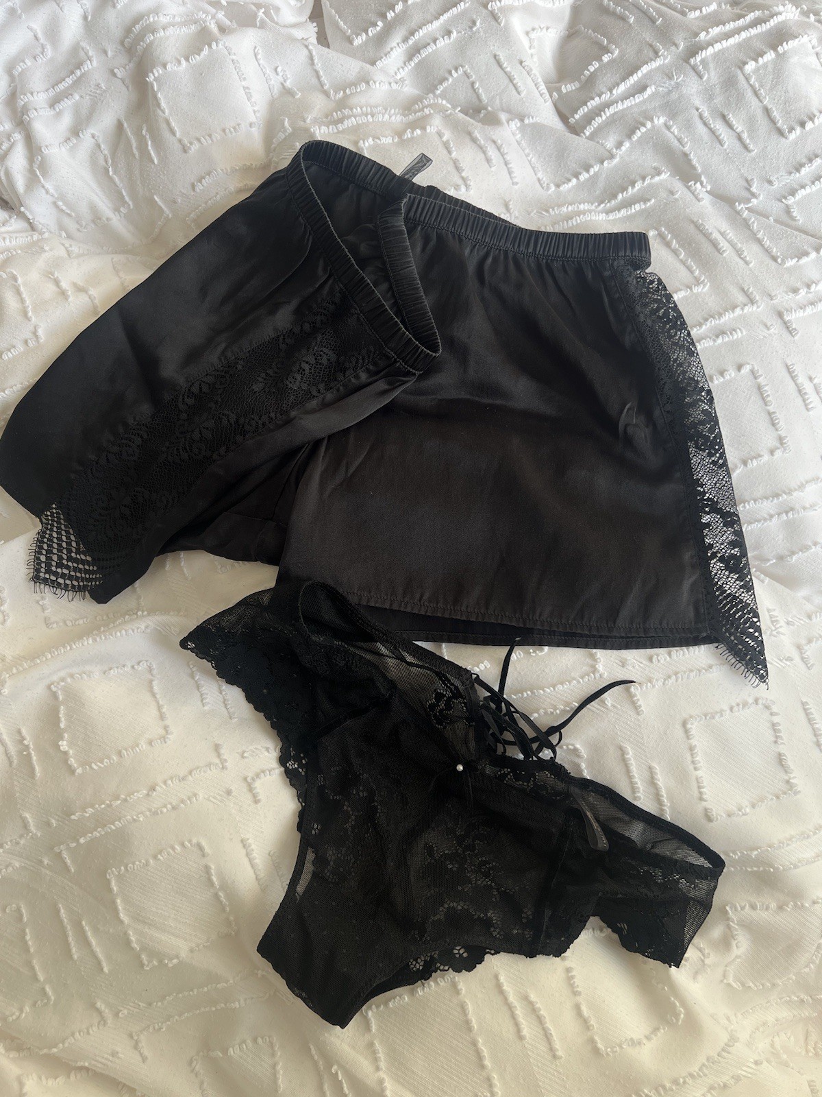 NEW! INTIMISSIMI SILK BLACK SHORTS LACE SIDE STRAPS + BRIEFS LACED UP BACK M £78