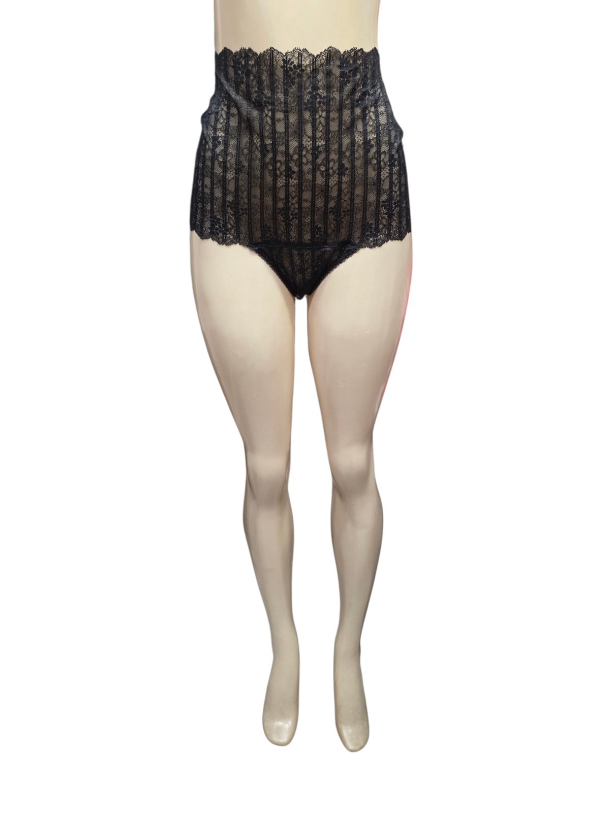 Victoria’s Secret Black Lace High Waist Thong Panty Sheer Striped Floral Medium