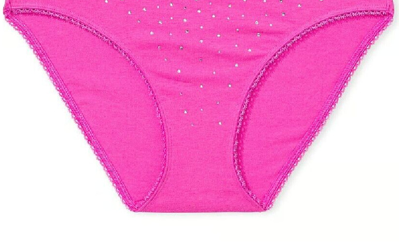 M Fuchsia Pink Scatter Rhinestone Stretch Cotton Victoria’s Secret BIKINI Panty