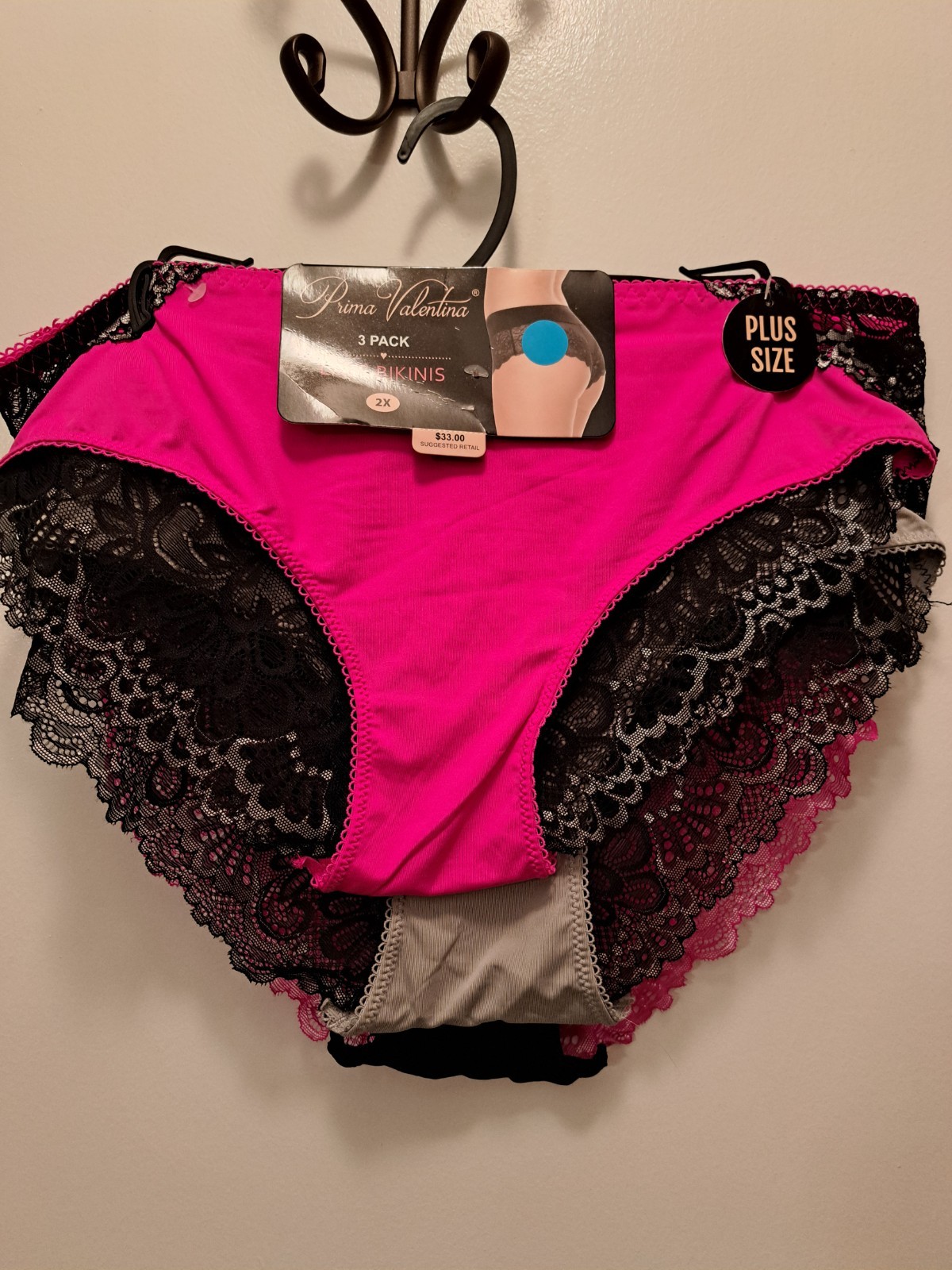 3 Pk Prima Valentina Back Lace Detail Lace Bikinis Size 2X