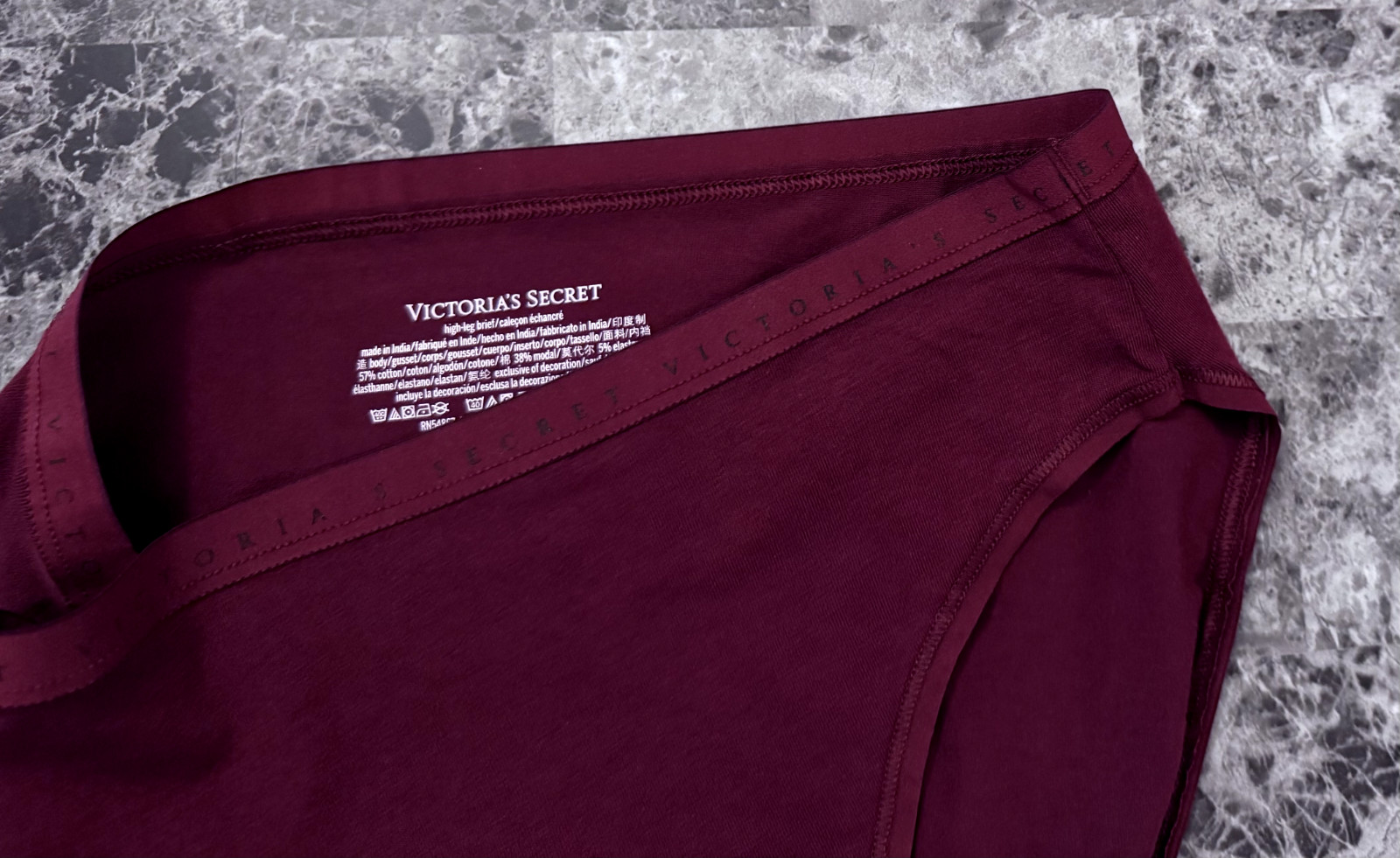 NWOT VICTORIA’S SECRET MAROON BLACK LOGO LIGHTWEIGHT BAND HIGH LEG BRIEF PANTIES
