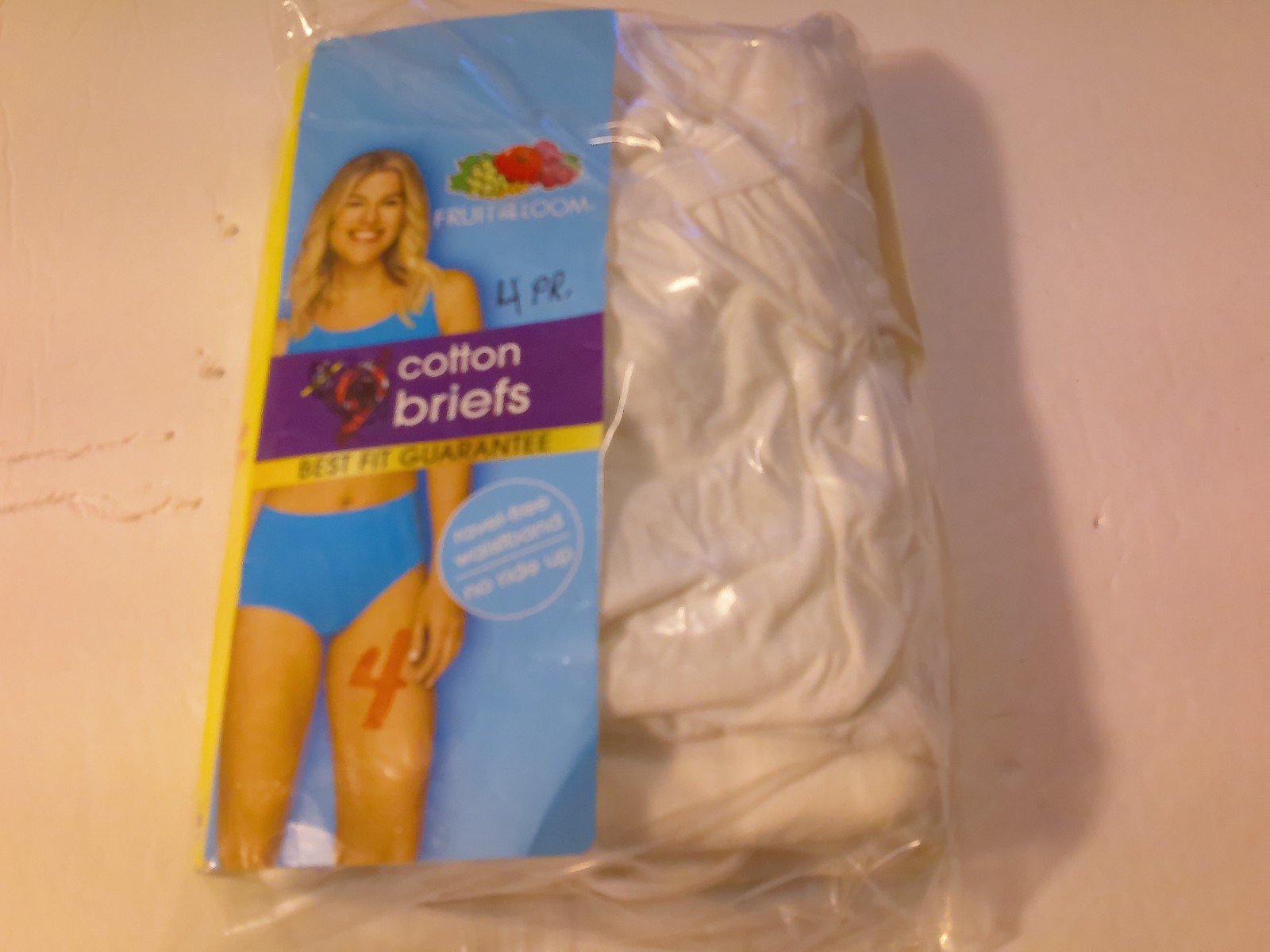 Fruit of the Loom Women’s Cotton Briefs 4-Pack Size 3XL/10 – White – New