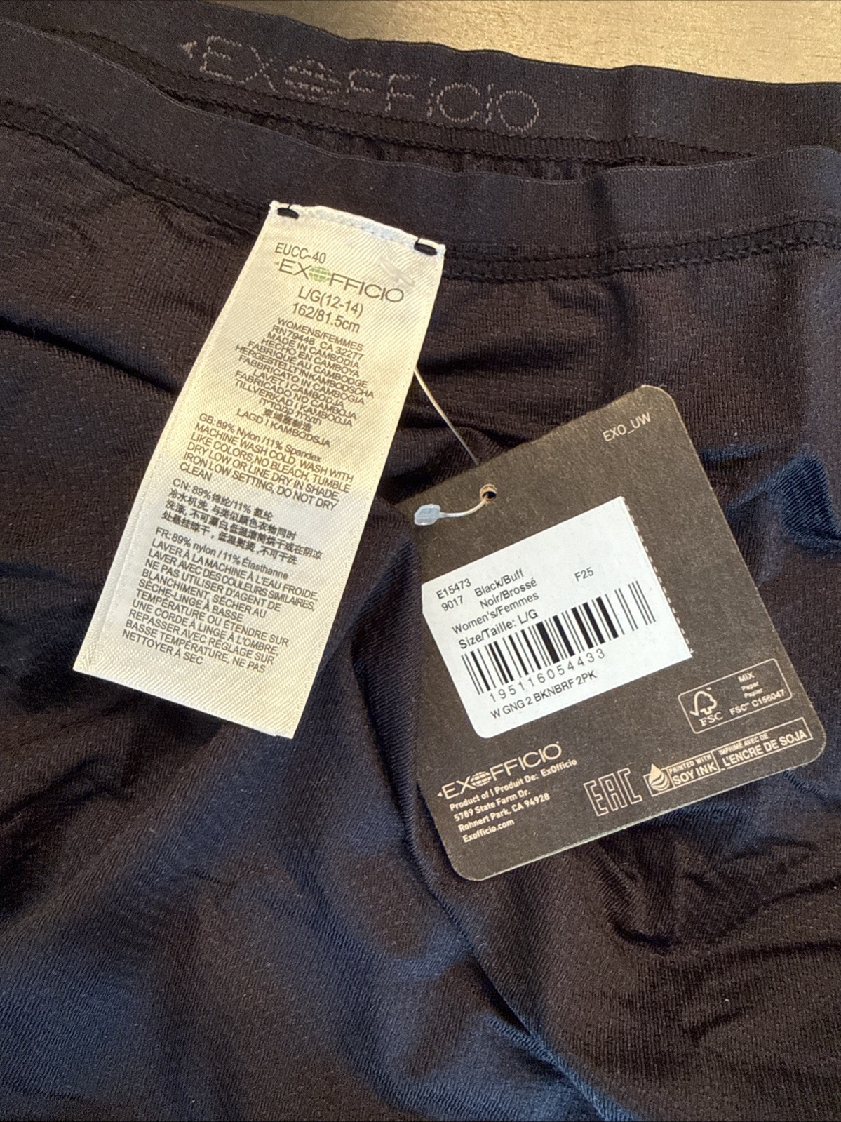 Women’s LARGE ExOfficio Give-N-Go 2.0 Bikini Brief Panty 2 Pack in Black/Buff