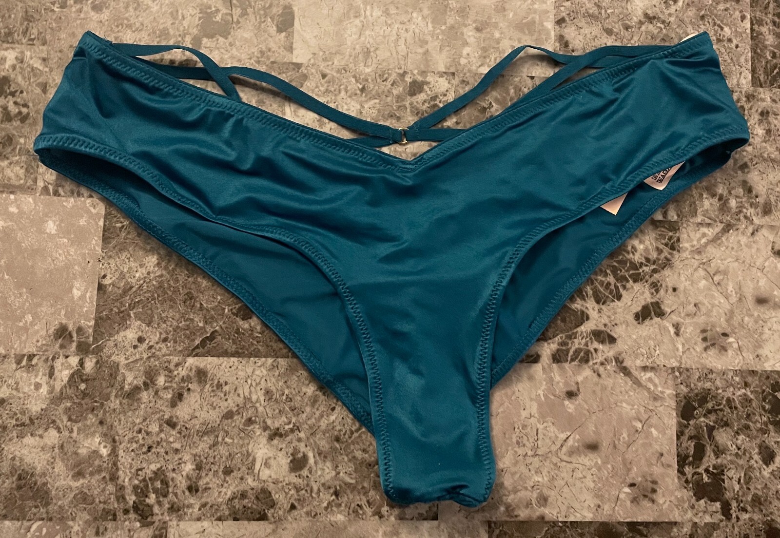 VICTORIA’S SECRET TURQUOISE BLUE SATIN SMOOTH STRAPPY HIGH LEG CHEEKY PANTIES