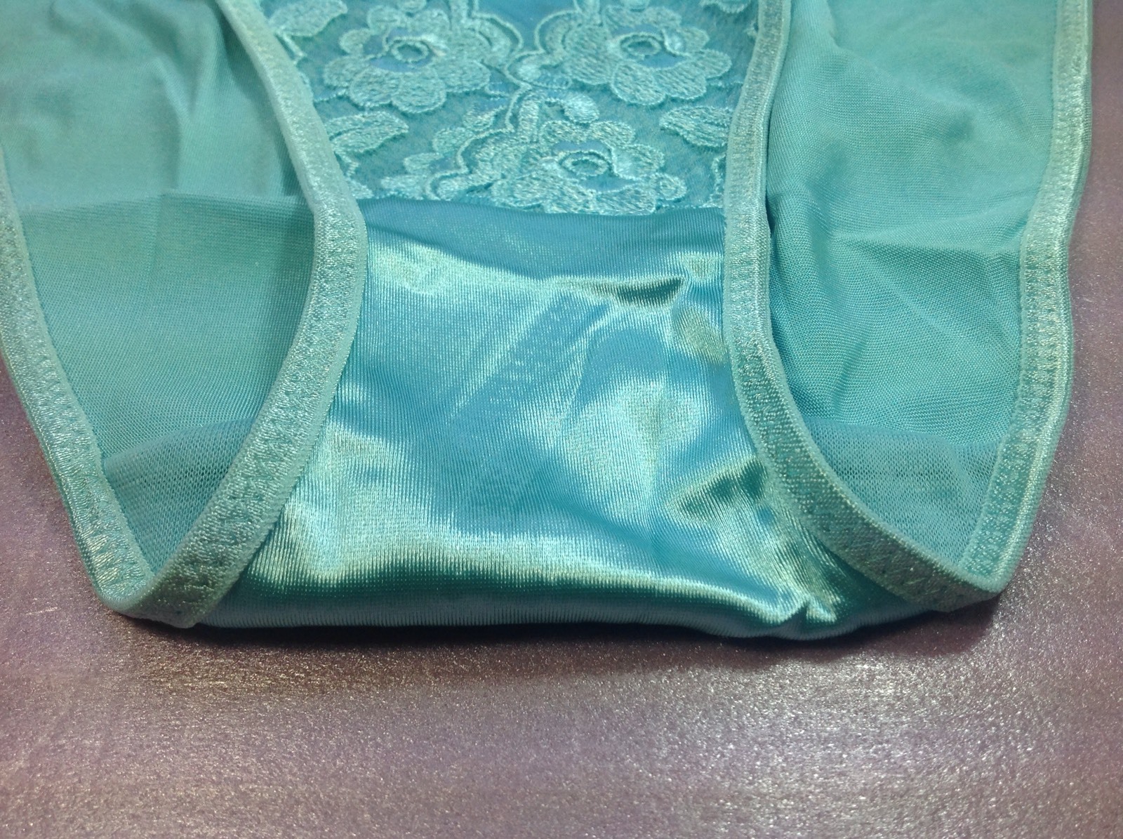 Women Panties,Bikinis “Eva Cervantes” Size S. Sea Blue Satin Floral W/decoration