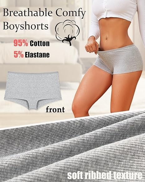 Cotton Boy Shorts Underwear for Women High-Waisted Full Coverage Boxer Briefs Pa