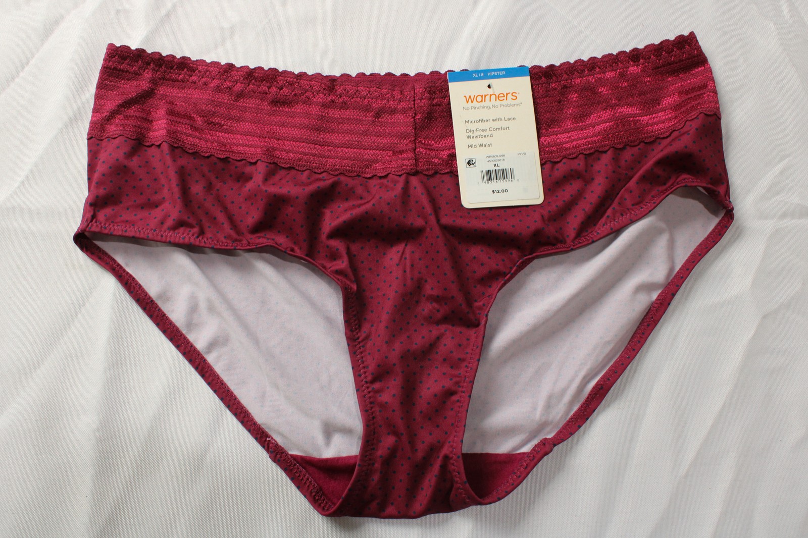 Warners Women’s Mid-Rise Microfiber Hipster With Lace ZG3 Purple Fig Size XL NWT