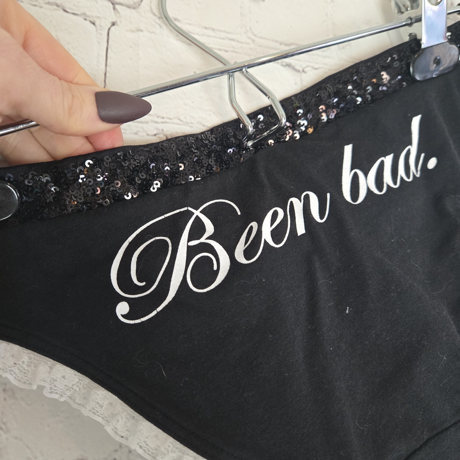 Y2k Victoria’s Secret ‘Been Bad’ Sequin Panties Hipster Underware Lg