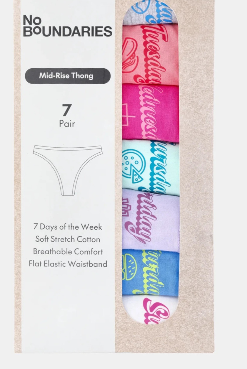 No Boundaries Cotton Thong Panties Days of the Week 7 Pack Women’s Size XXXL NEW