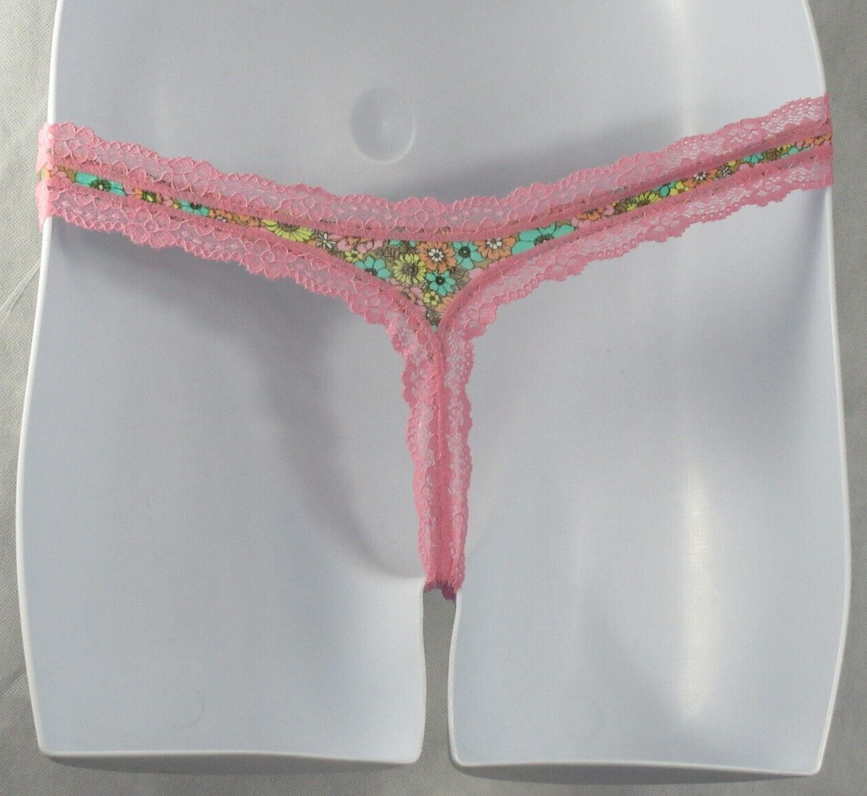Jenni Women’s Lace-Trim Cotton Thong Panty Underwear, Multicolor Floral, Medium