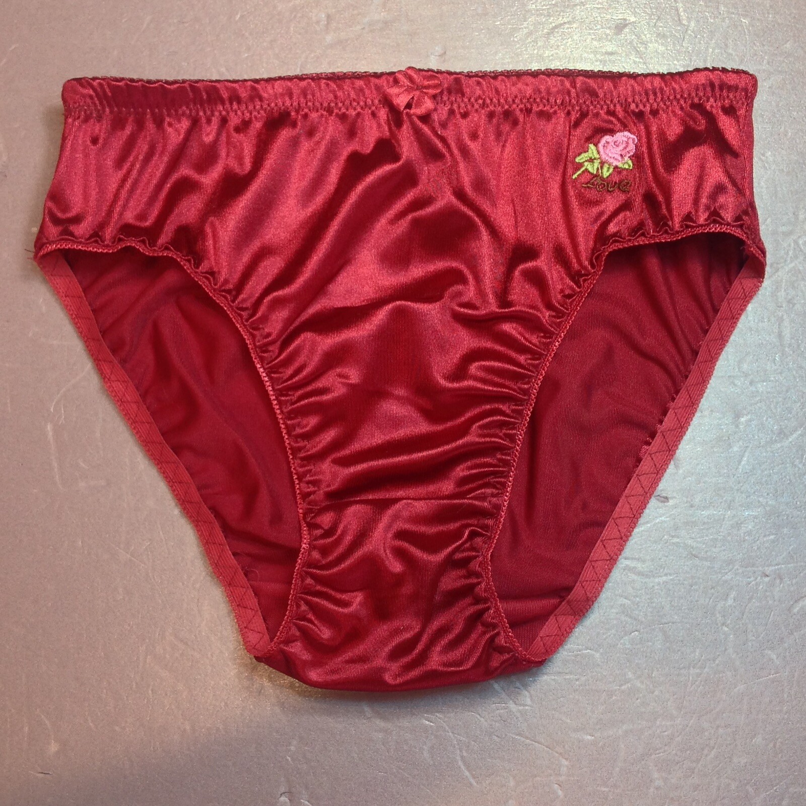 Women Panties Bikinis GRACE Size XL.Burgundy Silky Satin W/Decoration Elastic