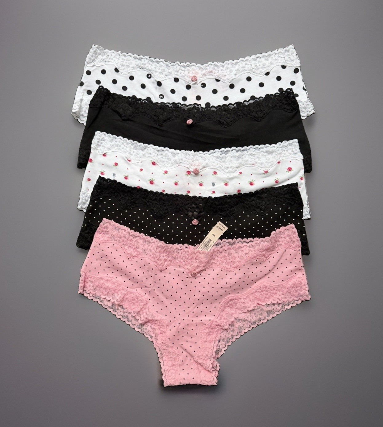 5 Pack Victoria’s Secret sz M Cotton Lace-Waist Cheeky Panties Bundle Lot Set