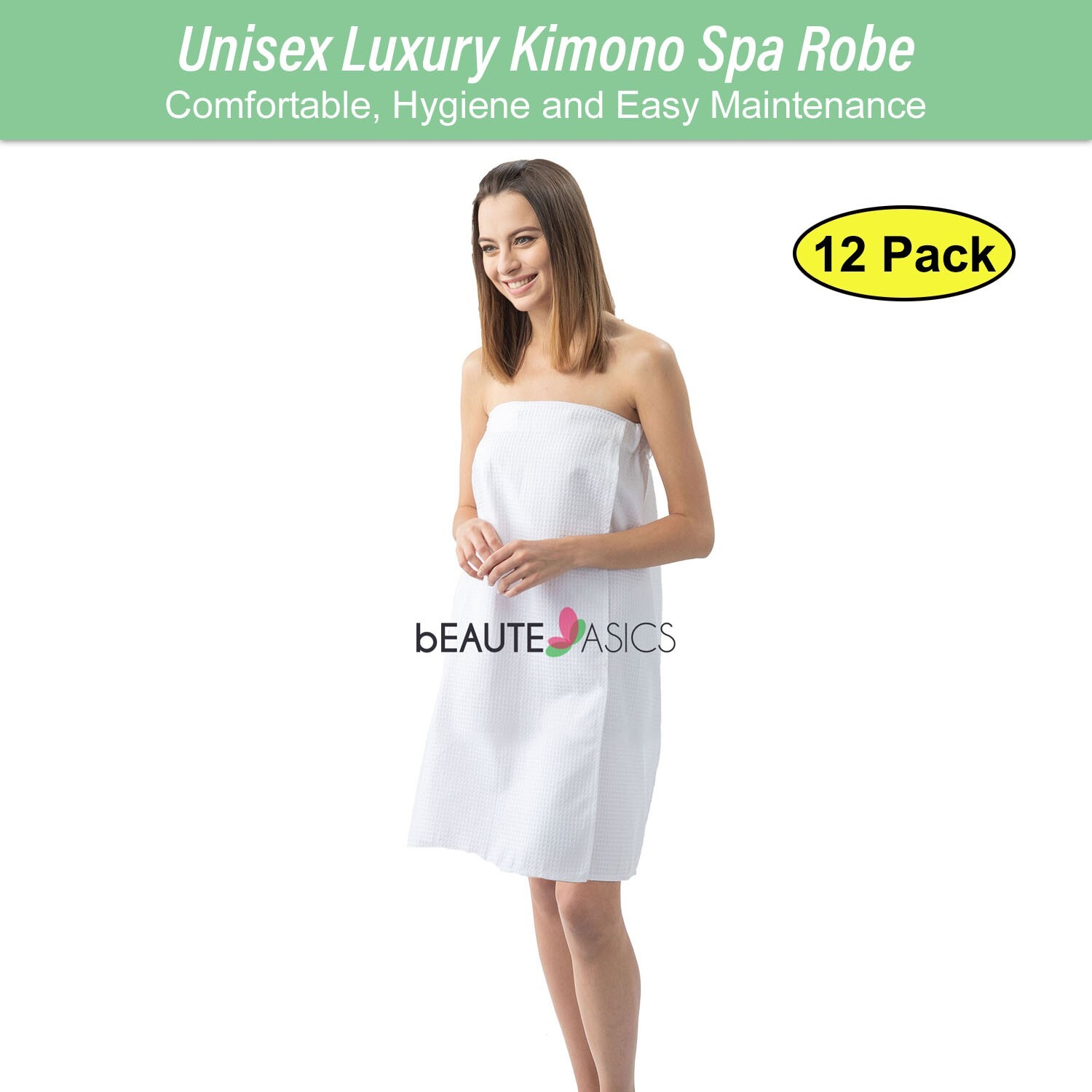 12-Pc Waffle Spa Wrap Women’s Lightweight Shower Towel Snap Closure (AG07x12)