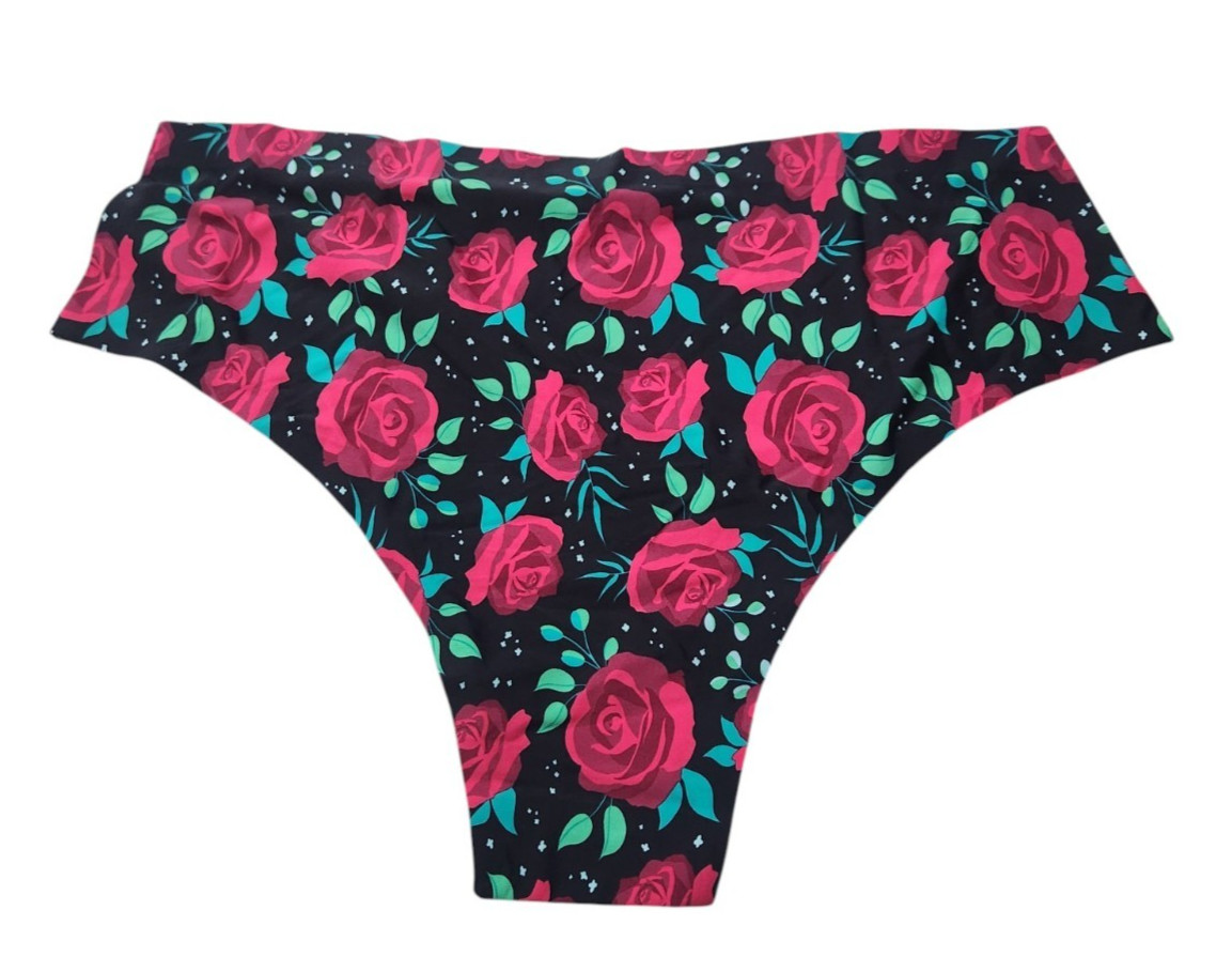 Cheek Boss Panty Womens XL Cheeky Underwear Panties Roses Floral Black