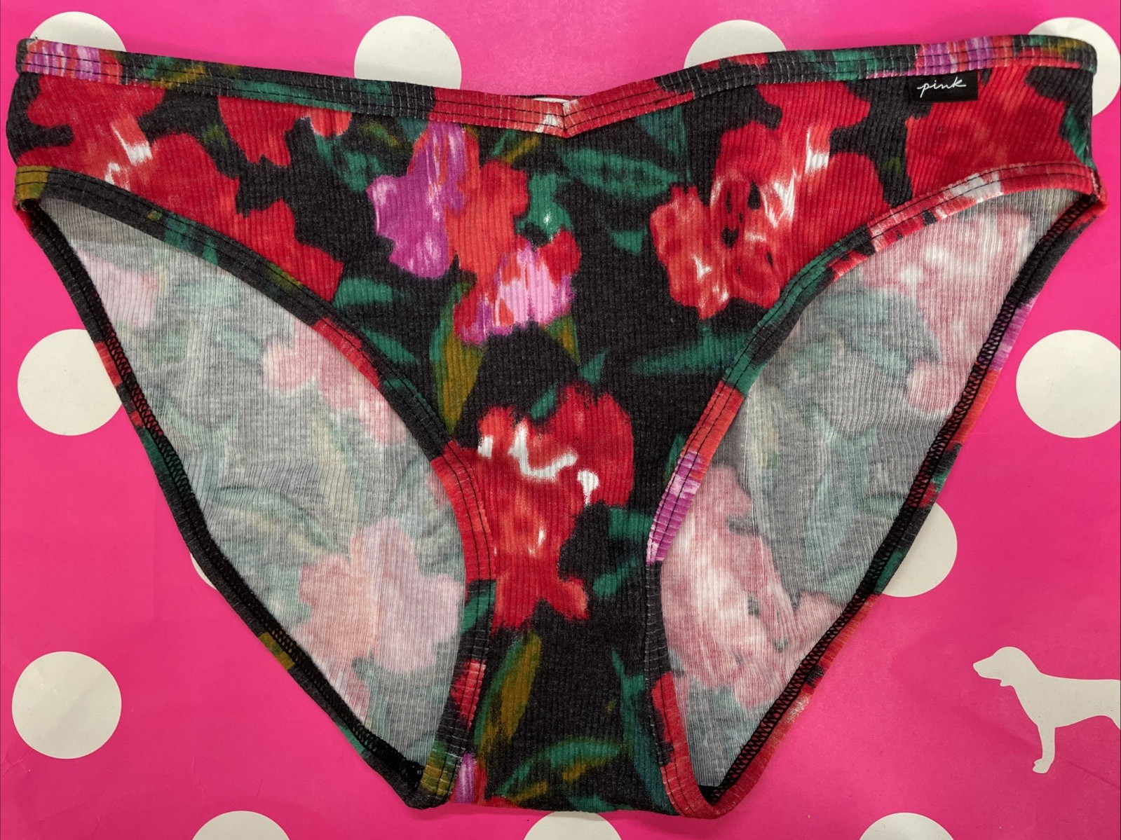NEW 2021 Victoria’s Secret PINK Bikini Panties Ribbed V Front Panty L Floral