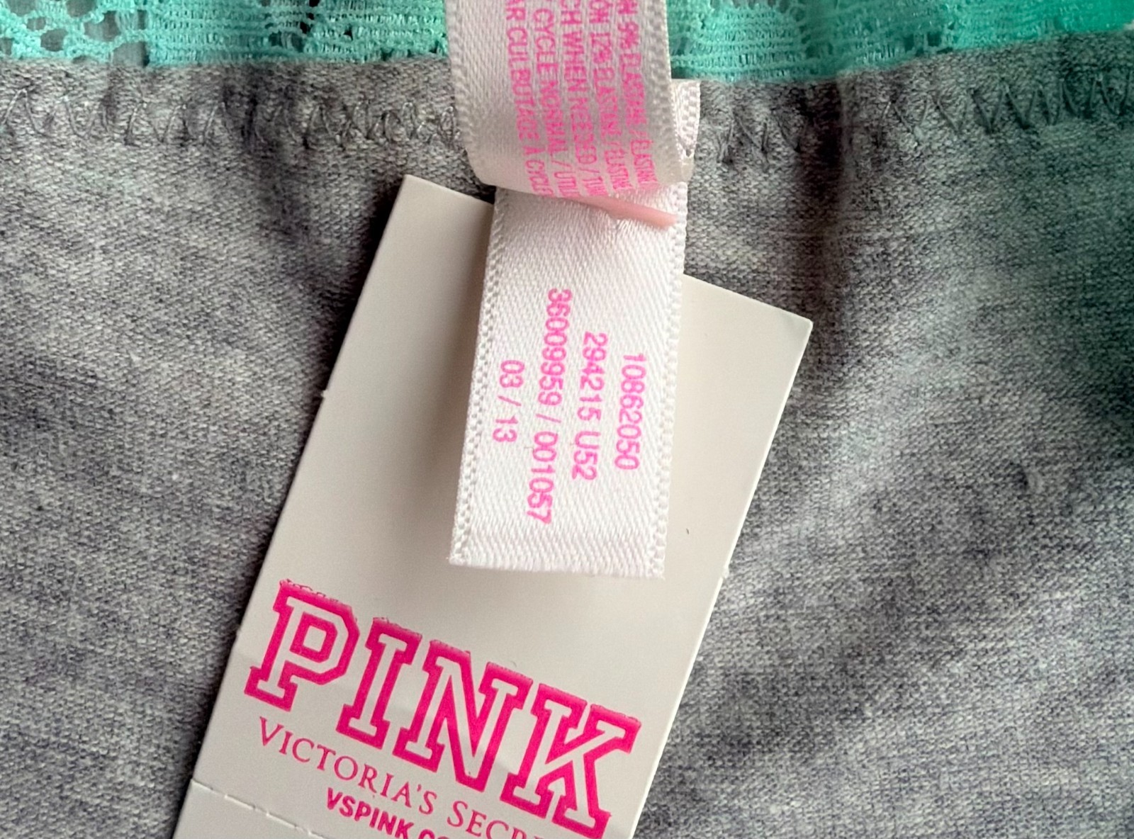 Vintage Y2K Victoria’s Secret PINK Grey/Mint Xtra Low Rise Cheeky 03.13 NWT VHTF