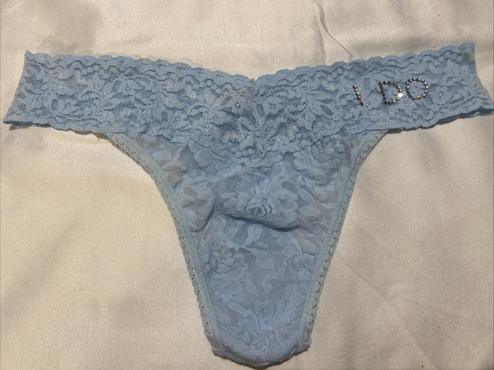 Hanky Panky I Do Bridal Floral Lace Semi Sheer Powder Blue Thong Panty One Size