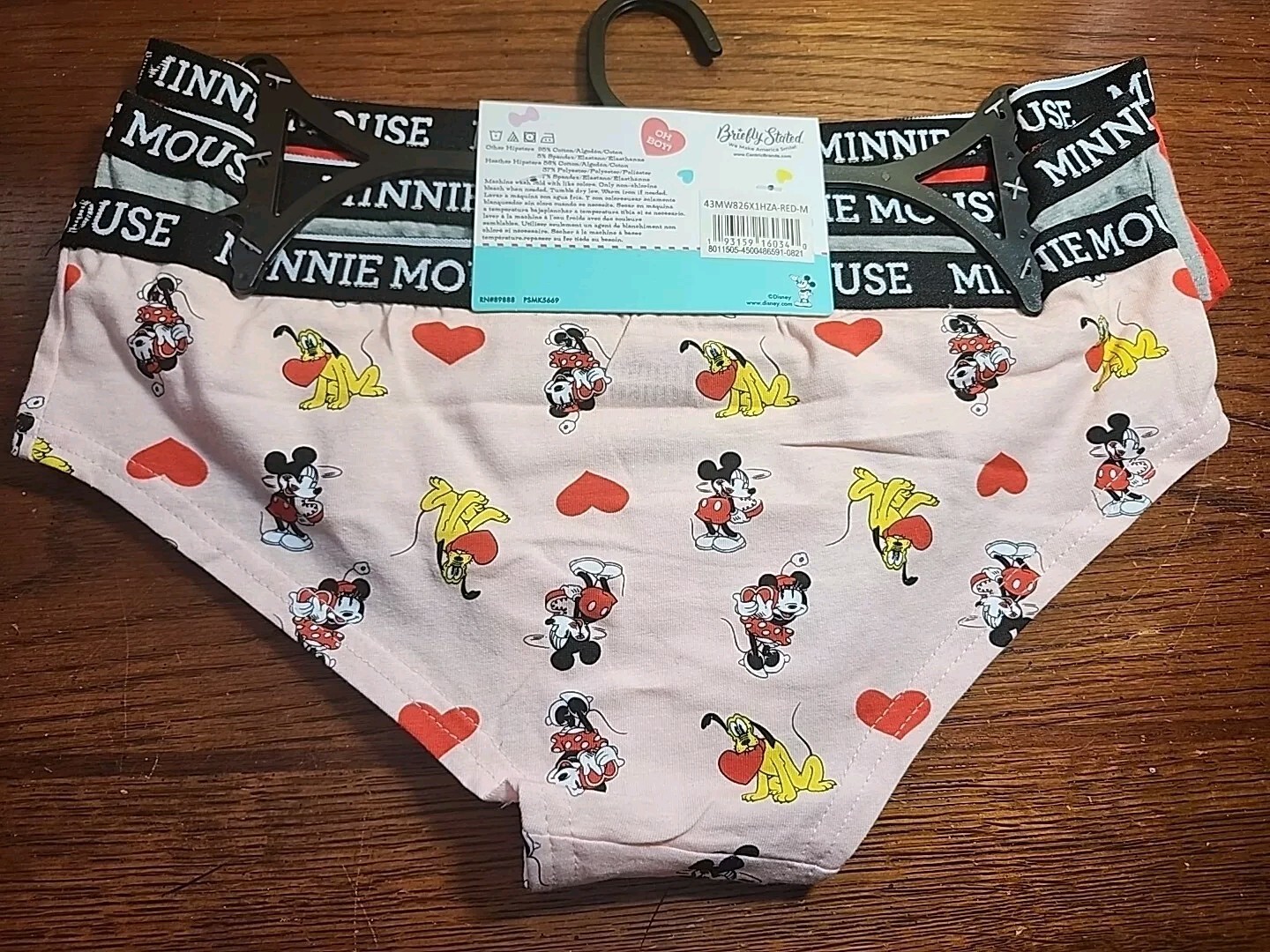Disney Minnie Mouse Women’s Cotton Stretch Hipster Panties 3 Pair, Size Med, NWT