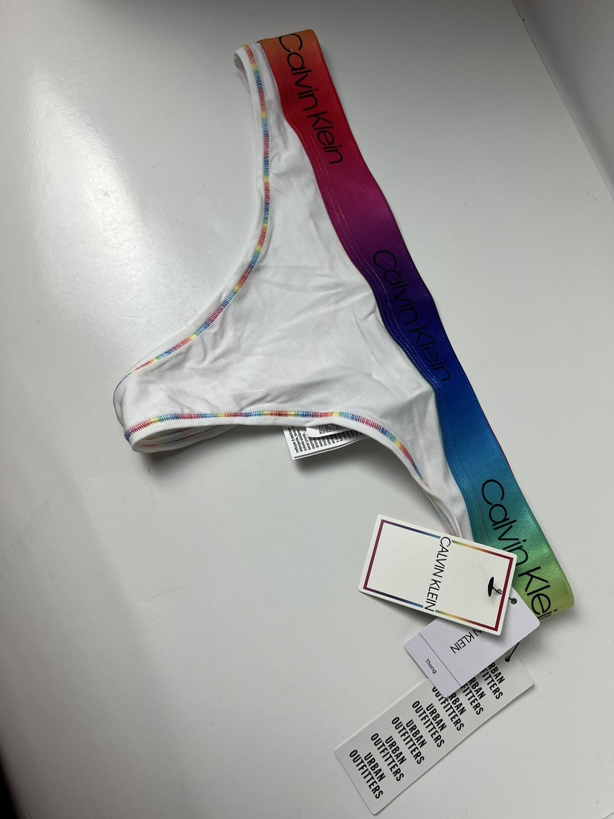 NWT Calvin Klein Modern Cotton Ombré Rainbow Pride Thong Classic White Size M