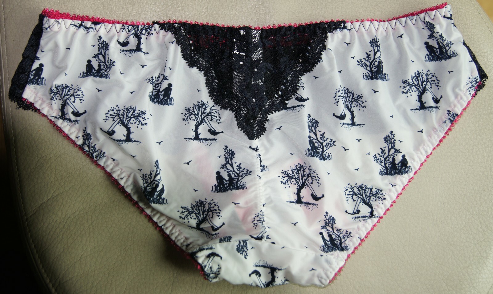Hot Milk White/Black “Confidence Is Radiance” Toile de Jouy And Lace Briefs