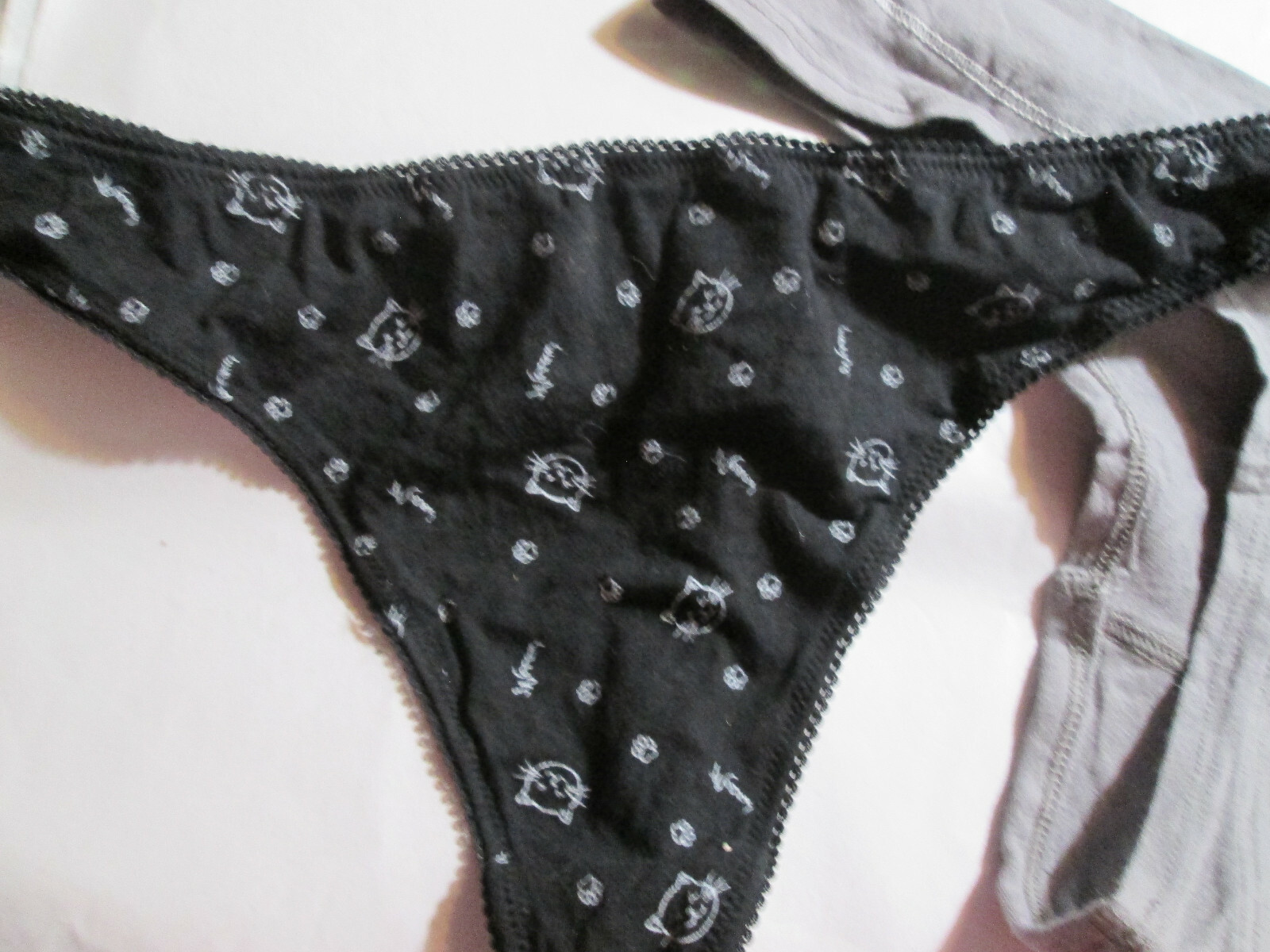 New 2 Cotton Thongs Size XL You get 1 ea Black Kitty Cat Face & Gray ‘Sold Out’