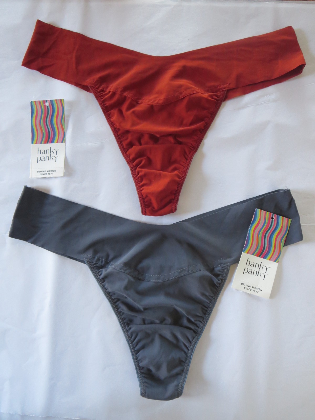 HANKY PANKY BREATHE NATURAL RISE THONG #6J1661B, GRANITE & PERSIMON, LARGE, 2 PK
