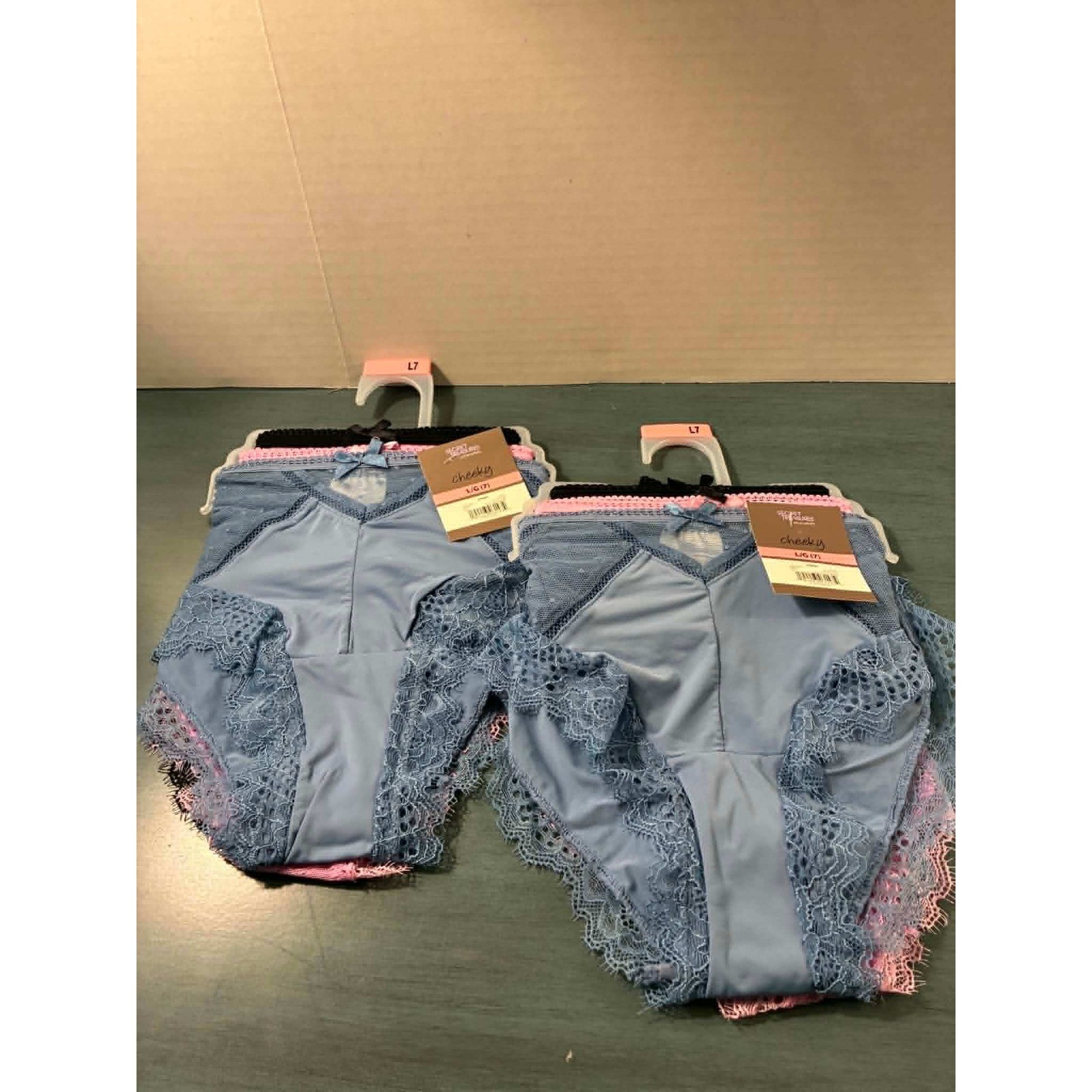 Secret Treasures Womens Cheeky Panties 6 Pack Lace Trim Blue Pink Black Size L 7