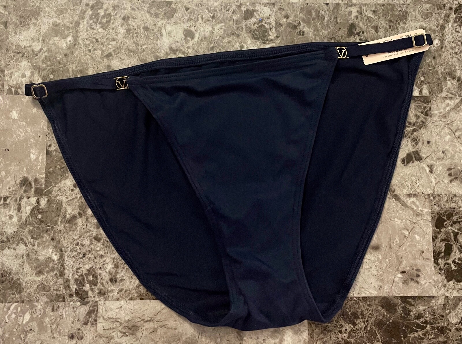 NWT VICTORIA’S SECRET BLUE SMOOTH GOLD ADJUSTABLE STRAP STRING BIKINI PANTIES