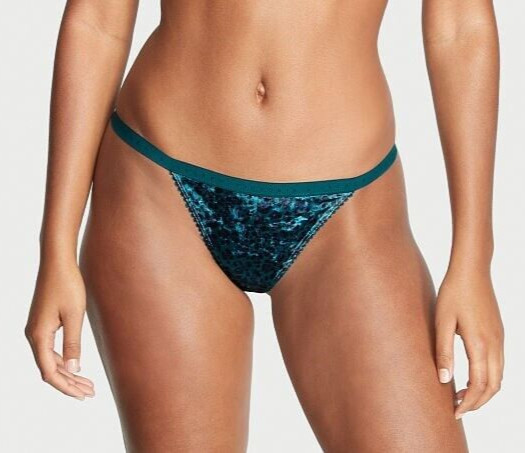 VICTORIA’S SECRET LEOPARD TURQUOISE CRUSHED VELVET VELOUR V STRING PANTIES XL